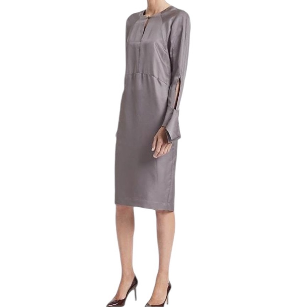Banana Republic Grey Silk "Heritage Collection" Long Sleeve Sheath Dress